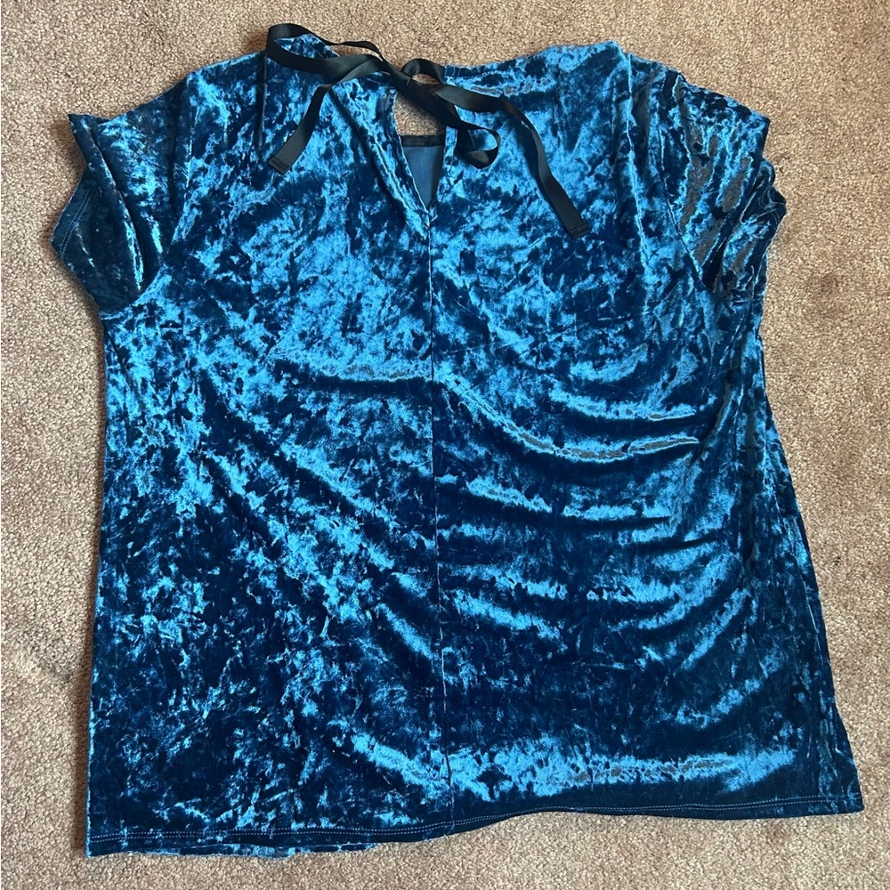 Velvet Blue Top with Ribbon Detail